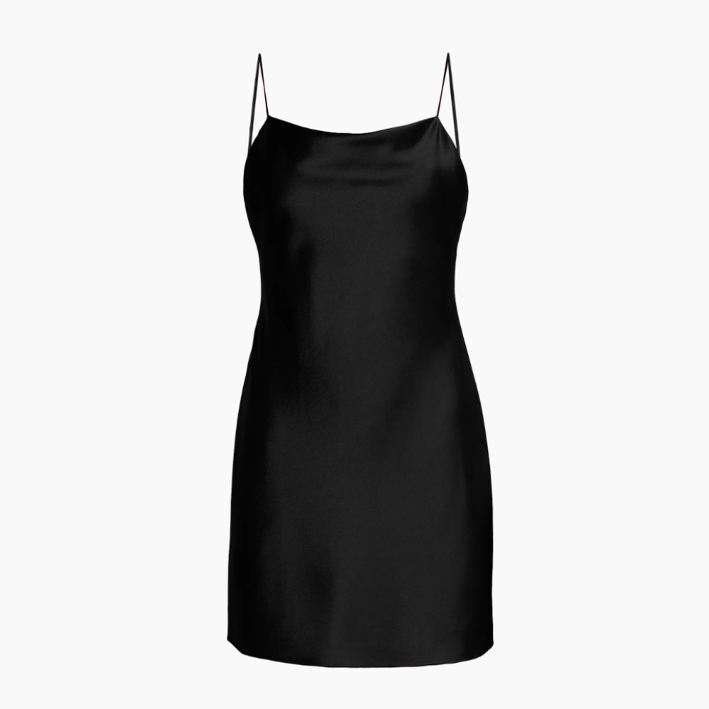 NWOT Alice + Olivia black Satin HARMONY SLIP DRESS Original Price $295 Sz: 6